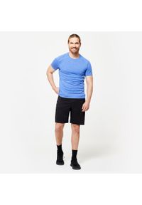 DOMYOS - Koszulka fitness męska Domyos krótki rękaw. Kolor: niebieski, wielokolorowy, beżowy. Materiał: poliester, materiał. Długość rękawa: krótki rękaw. Długość: krótkie. Sport: fitness