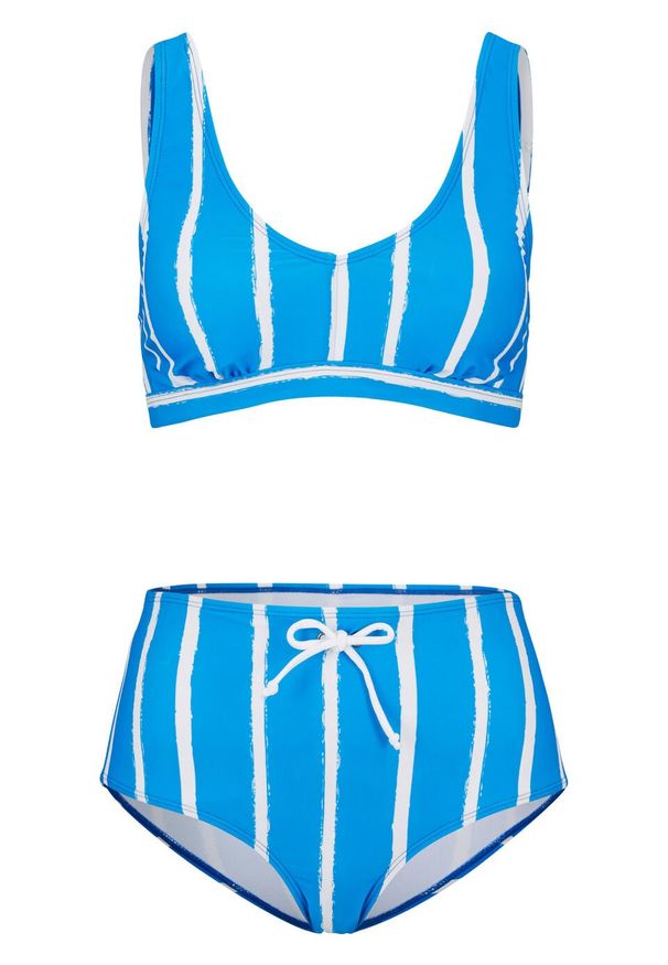 Bikini bandeau (2 części) bonprix niebiesko-biały w paski. Kolor: niebieski. Wzór: paski