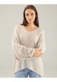 Unisono - SWETER Z MOHEREM I WEŁNĄ 220-6006 BEIGE. Materiał: wełna, moher