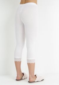 Born2be - Białe Legginsy z Nogawką 3/4 i Gumką w Pasie Hypasia. Okazja: na co dzień. Kolor: biały. Materiał: koronka. Wzór: koronka. Styl: casual #4