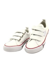 Trampki buty dziecięce na rzepy American Club LH63/22 White białe. Okazja: na uczelnię. Nosek buta: okrągły. Zapięcie: rzepy. Kolor: biały. Materiał: bawełna, materiał, guma. Wzór: aplikacja #3