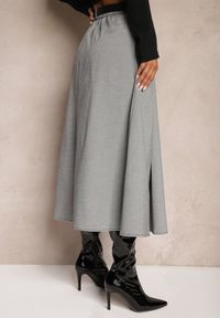 Renee - Szaro-Czarna Spódnica o Rozkloszowanym Kroju High Waist z Guzikami Paskiem i Gumką w Talii Verianne. Stan: podwyższony. Kolor: szary. Materiał: tkanina #4