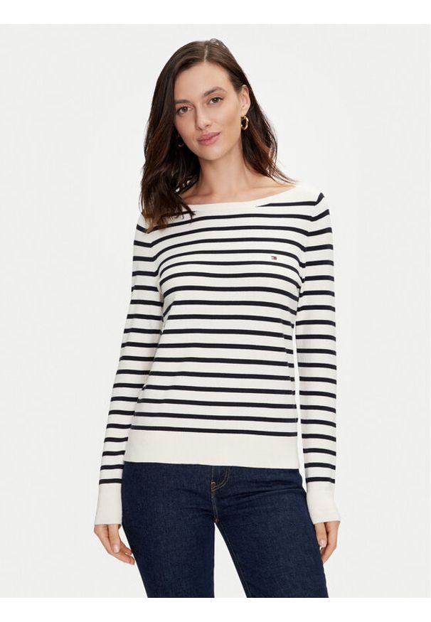 TOMMY HILFIGER - Tommy Hilfiger Sweter WW0WW40099 Écru Regular Fit. Materiał: bawełna, syntetyk