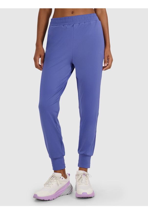 4f - 4F Spodnie treningowe szybkoschnące damskie - granatowe XS. Kolor: niebieski. Materiał: dzianina, elastan, włókno, syntetyk, materiał. Wzór: ze splotem. Sport: fitness