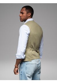 Ombre Clothing - Dopasowana kamizelka męska ze strukturalnej dzianiny z klapami – oliwkowa V1 - Rozmiar: XXL. Kolor: oliwkowy. Materiał: dzianina. Styl: klasyczny, elegancki