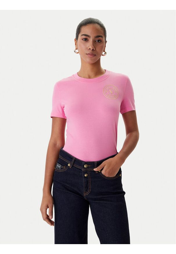 Versace Jeans Couture T-Shirt 80HAHT02 CJ03T Różowy Slim Fit. Kolor: różowy. Materiał: bawełna