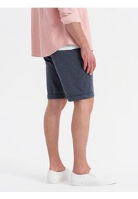 Ombre Clothing - Męskie krótkie spodenki na gumce ze strukturalnej dzianiny – granatowe V1. Okazja: na co dzień. Kolor: niebieski. Materiał: dzianina. Długość: krótkie. Styl: klasyczny, casual #11