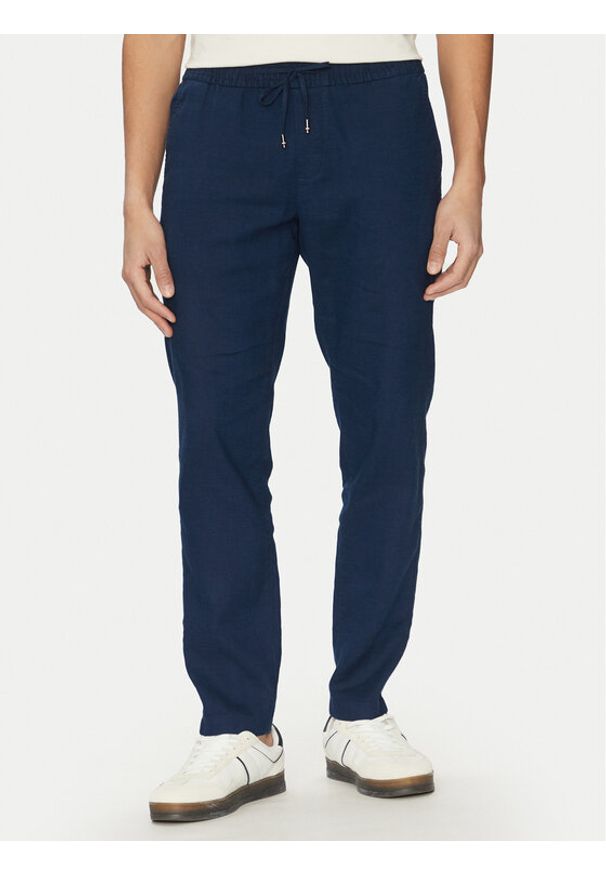 TOMMY HILFIGER - Tommy Hilfiger Spodnie materiałowe Harlem MW0MW38801 Granatowy Slim Fit. Kolor: niebieski. Materiał: len