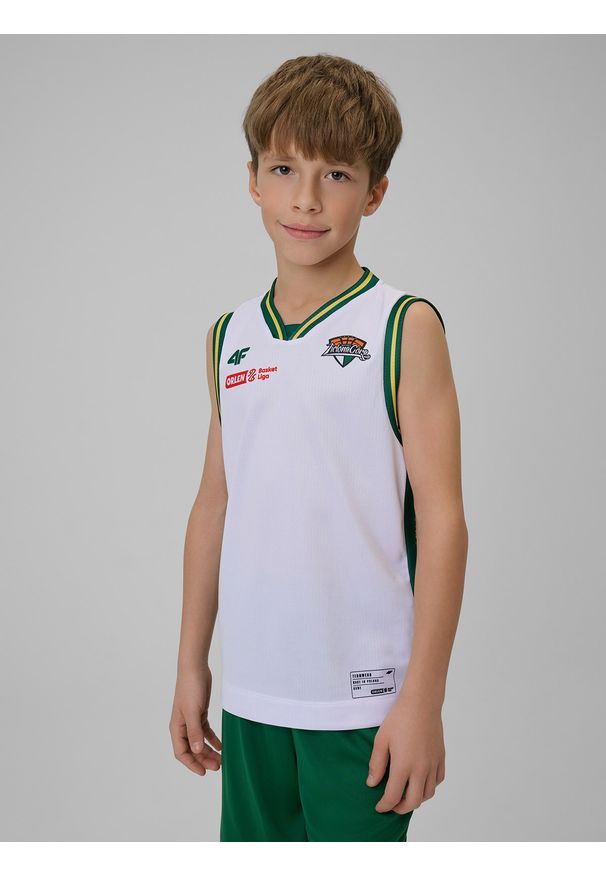 4f - 4F Koszulka meczowa replika domowa z sezonu 2025/26 dziecięca 4F x Zastal Zielona Góra - biała 146/152 (10-12 lat). Kolor: biały. Materiał: skóra, materiał. Wzór: nadruk. Sezon: lato. Sport: fitness