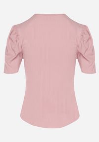 Born2be - Różowy T-shirt z Dekoltem w Serek Sunesse. Okazja: na co dzień. Typ kołnierza: dekolt w serek. Kolor: różowy. Materiał: jeans. Styl: klasyczny, casual #5