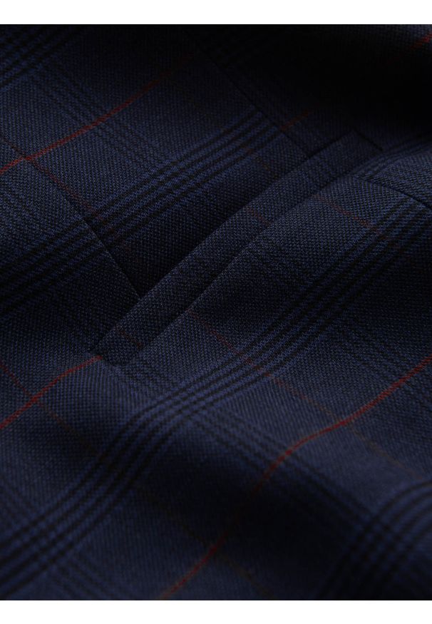 Ombre Clothing - Kamizelka męska bez klap w delikatną kratę - granatowa V1 OM-BLZV-0123 - XL. Kolor: niebieski. Materiał: poliester, materiał. Wzór: kratka, aplikacja, gładki, jednolity