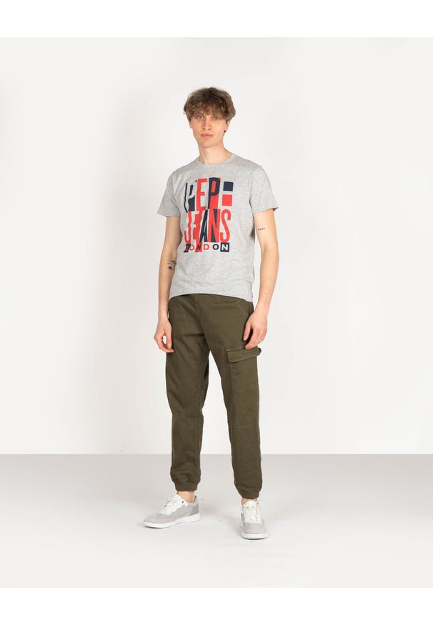 Pepe Jeans T-shirt "Davy" | PM507739 | Davy | Mężczyzna | Szary. Okazja: na co dzień. Kolor: szary. Materiał: bawełna, wiskoza. Wzór: nadruk, aplikacja. Styl: casual