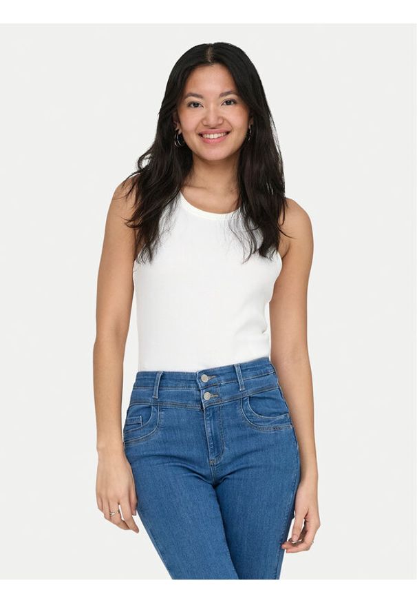only - ONLY Top Val 2-Way 15371705 Biały Slim Fit. Kolor: biały. Materiał: bawełna