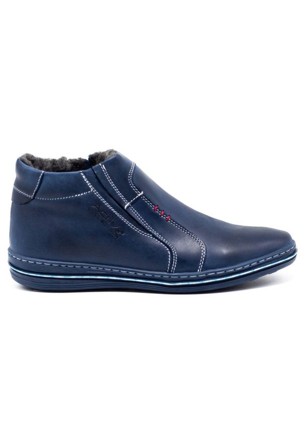Polbut Buty męskie zimowe 381 granatowe. Okazja: na co dzień. Zapięcie: zamek. Kolor: niebieski. Materiał: materiał, skóra. Sezon: zima. Styl: casual