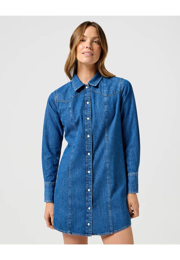 Wrangler - WRANGLER DAMSKA SUKIENKA JENSOWA REG DENIM DRESS 112356498. Materiał: denim