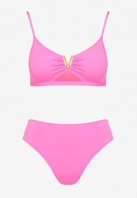 Born2be - Fuksjowe Bikini Biustonosz z Metaliczną Ozdobą i Majtki Figi Kinirela. Kolor: różowy. Wzór: aplikacja