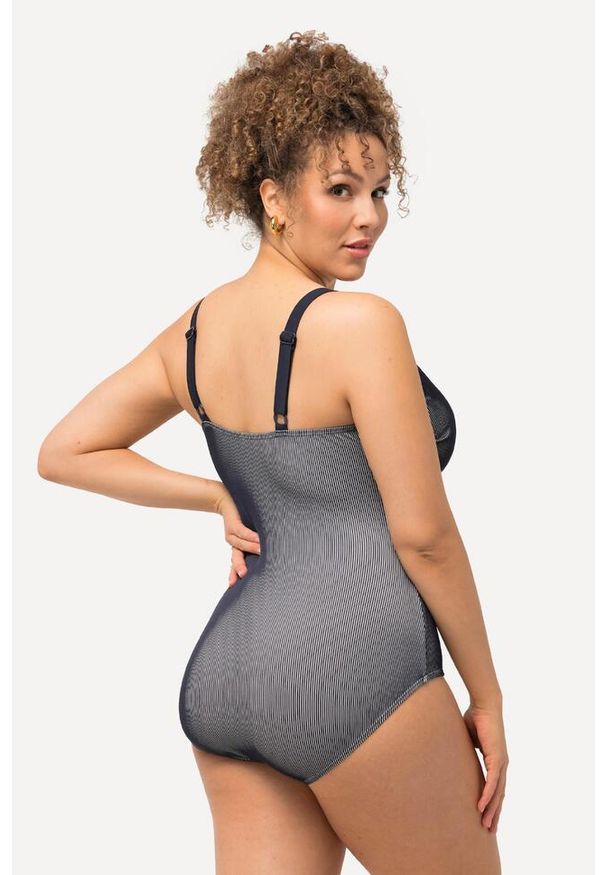 ULLA POPKEN - Damski Strój kąpielowy paski miękkie miseczki ramiączka z regulacją. Kolekcja: plus size. Kolor: niebieski. Materiał: poliester, elastan, poliamid, materiał. Wzór: paski