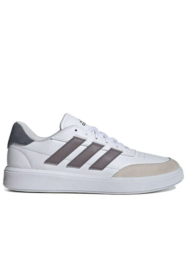 Adidas - Buty męskie adidas Courtblock IH1709 - białe. Zapięcie: pasek. Kolor: biały. Materiał: syntetyk, skóra, guma. Szerokość cholewki: normalna. Wzór: aplikacja