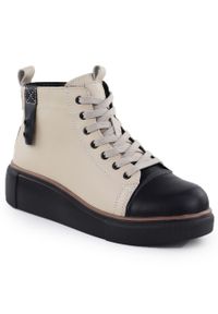 Skórzane botki damskie ocieplane beżowe T.Sokolski Z24-218. Kolor: beżowy. Materiał: skóra. Szerokość cholewki: normalna #1