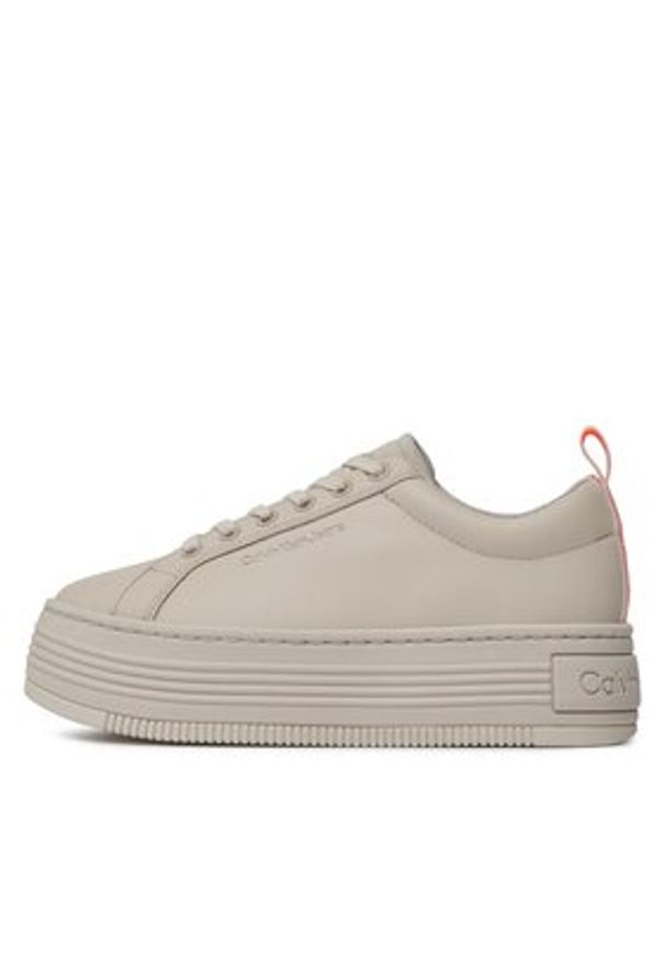 Calvin Klein Jeans Sneakersy Bold Flatf Low Laceup Lth In Lum YW0YW01309 Beżowy. Kolor: beżowy. Materiał: skóra