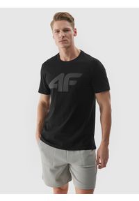 4f - 4F T-shirt regular z nadrukiem męski - czarny M. Okazja: na co dzień. Kolor: czarny. Materiał: dzianina, bawełna, jersey. Długość rękawa: krótki rękaw. Długość: krótkie. Wzór: nadruk. Styl: sportowy, casual