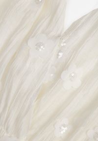 Born2be - Beżowy Kopertowy Kombinezon z Tencelu Ozdobiony Kwiatkami 3D i Cekinami Adralila. Okazja: na co dzień. Kolor: beżowy. Materiał: materiał, poliester. Wzór: aplikacja, kwiaty. Styl: elegancki, klasyczny, casual #4