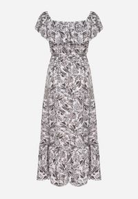 Born2be - Ciemnoszara Sukienka Hiszpanka z Bawełną w Kwiaty Mreova. Okazja: na co dzień. Typ kołnierza: dekolt hiszpanka. Kolor: szary. Materiał: bawełna. Wzór: kwiaty. Styl: casual, elegancki, klasyczny #2