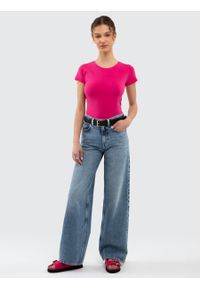 Big-Star - Koszulka damska z bawełny supima różowa Supiclassica 602. Okazja: na co dzień. Kolor: różowy. Materiał: bawełna. Wzór: aplikacja. Styl: casual, elegancki, sportowy #1