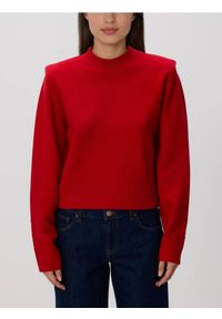 Reserved - Sweter z poduszkami na ramionach - czerwony. Kolor: czerwony. Materiał: dzianina, wełna #1