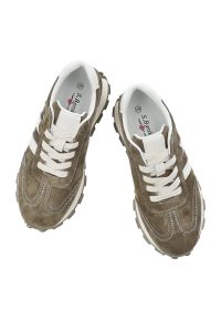 Sneakersy damskie S.Barski, cholewka ze skóry naturalnej zamszowej z tekstylnymi panelami kontrastowe wstawki boczne klasyczne sznurowaniem masywna p. Okazja: na co dzień. Zapięcie: sznurówki. Kolor: zielony. Materiał: zamsz, skóra. Szerokość cholewki: normalna #5