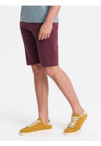 Ombre Clothing - Szorty męskie dresowe przed kolano BASIC – bordowe V3. Okazja: na co dzień. Kolor: czerwony. Materiał: dresówka. Styl: sportowy, casual