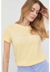 Hugo - HUGO t-shirt bawełniany 50467249 kolor żółty. Kolor: żółty. Materiał: bawełna. Wzór: nadruk #5