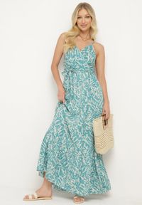 Born2be - Jasnoniebieska Sukienka z Wiskozy na Ramiączkach z Gumką w Pasie i Materiałowym Paskiem Stralia. Okazja: na co dzień. Kolor: niebieski. Materiał: wiskoza, materiał. Długość rękawa: na ramiączkach. Styl: casual, elegancki #7