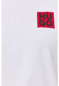 Hugo t-shirt 50474497 damski kolor czerwony. Okazja: na co dzień. Kolor: czerwony. Materiał: bawełna, materiał, dzianina. Długość rękawa: krótki rękaw. Długość: krótkie. Wzór: nadruk. Styl: casual #3
