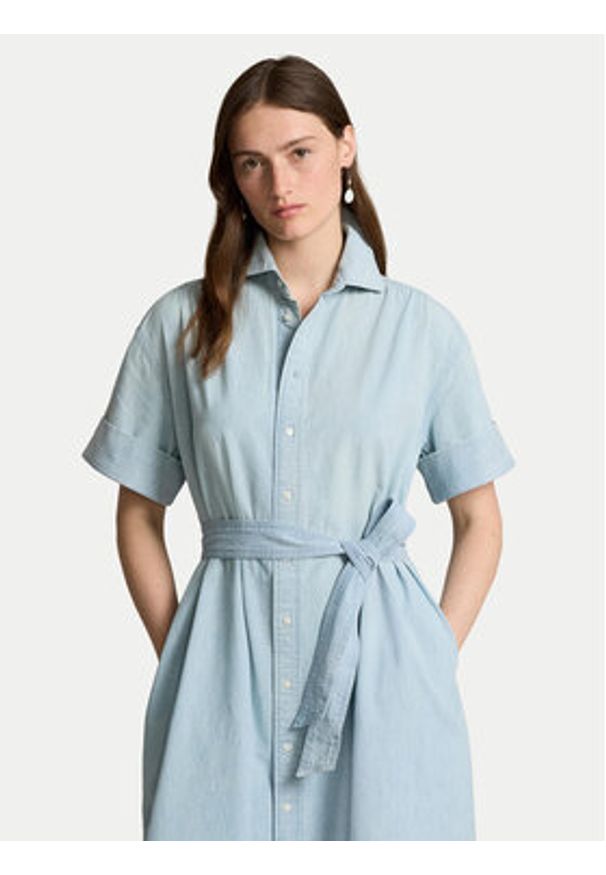 Polo Ralph Lauren Sukienka koszulowa 211935155001 Błękitny Regular Fit. Typ kołnierza: polo. Kolor: niebieski. Materiał: bawełna. Typ sukienki: koszulowe