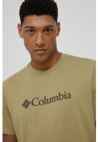 columbia - Columbia t-shirt bawełniany kolor zielony z nadrukiem. Okazja: na co dzień. Kolor: zielony. Materiał: bawełna. Wzór: nadruk. Styl: casual