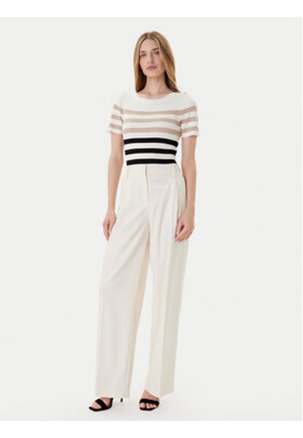 Morgan Sweter 252-MPIANA Beżowy Slim Fit. Kolor: beżowy. Materiał: wiskoza