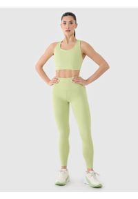 4f - 4F Legginsy treningowe z wysokim stanem damskie - zielone XL. Stan: podwyższony. Kolor: zielony. Materiał: materiał, dzianina, poliester, elastan, włókno. Wzór: gładki, jednolity, ze splotem. Sport: fitness