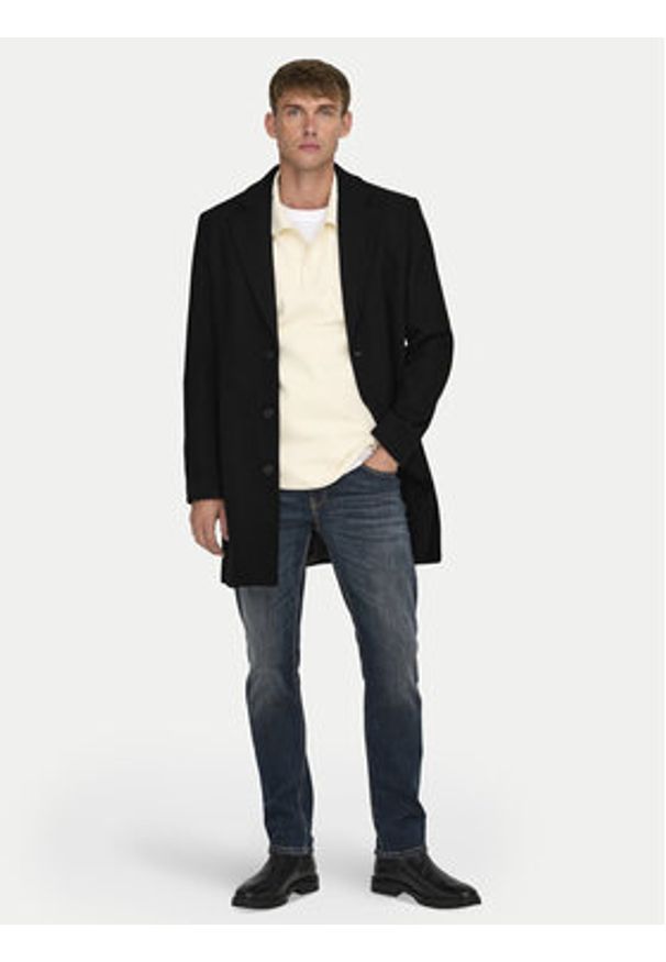 Only & Sons Płaszcz wełniany 22030864 Czarny Regular Fit. Kolor: czarny. Materiał: syntetyk
