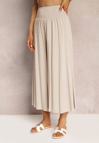 Renee - Jasnobeżowe Szerokie Spodnie High Waist o Długości 7/8 Rathi. Stan: podwyższony. Kolor: beżowy. Materiał: wiskoza, tkanina #4