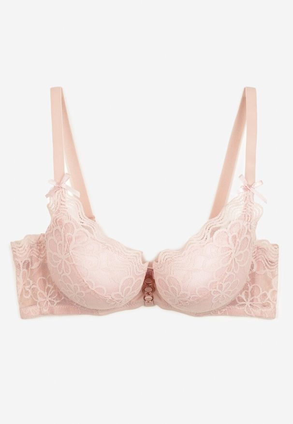 Born2be - Jasnoróżowy Biustonosz Typu Push-Up w Kwiatowy Wzór Rivatra. Kolor: różowy. Rodzaj stanika: push-up. Wzór: kwiaty