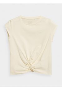 4f - T-shirt gładki dziewczęcy. Kolor: biały. Materiał: bawełna, dzianina. Wzór: gładki #1