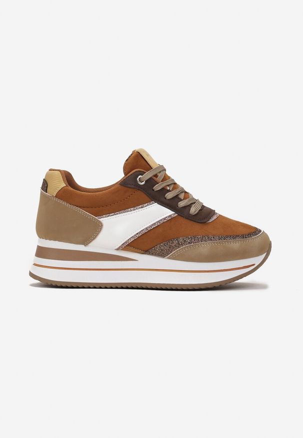 Renee - Brązowe Sneakersy przed Kostkę na Platformie Irmenli. Wysokość cholewki: przed kostkę. Kolor: brązowy. Obcas: na platformie