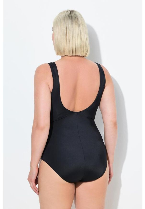ULLA POPKEN - Damski Strój kąpielowy paski bez miękkich miseczek okrągły dekolt. Kolekcja: plus size. Kolor: czarny. Materiał: poliester, elastan, poliamid, materiał. Wzór: paski