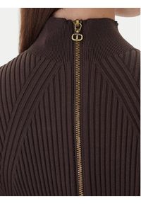 TwinSet - TWINSET Sukienka dzianinowa 252TT3560 Brązowy Slim Fit. Kolor: brązowy. Materiał: wiskoza, skóra #5
