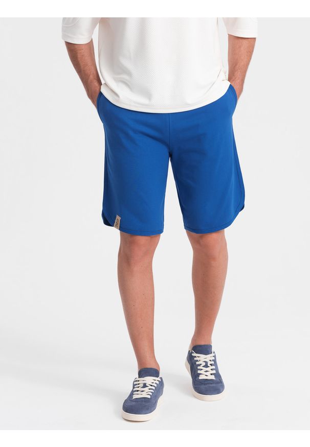 Ombre Clothing - Szorty męskie dresowe z zaokrągloną nogawką - niebieskie V1 - Rozmiar: S. Kolor: niebieski. Materiał: dresówka. Wzór: ze splotem. Styl: sportowy