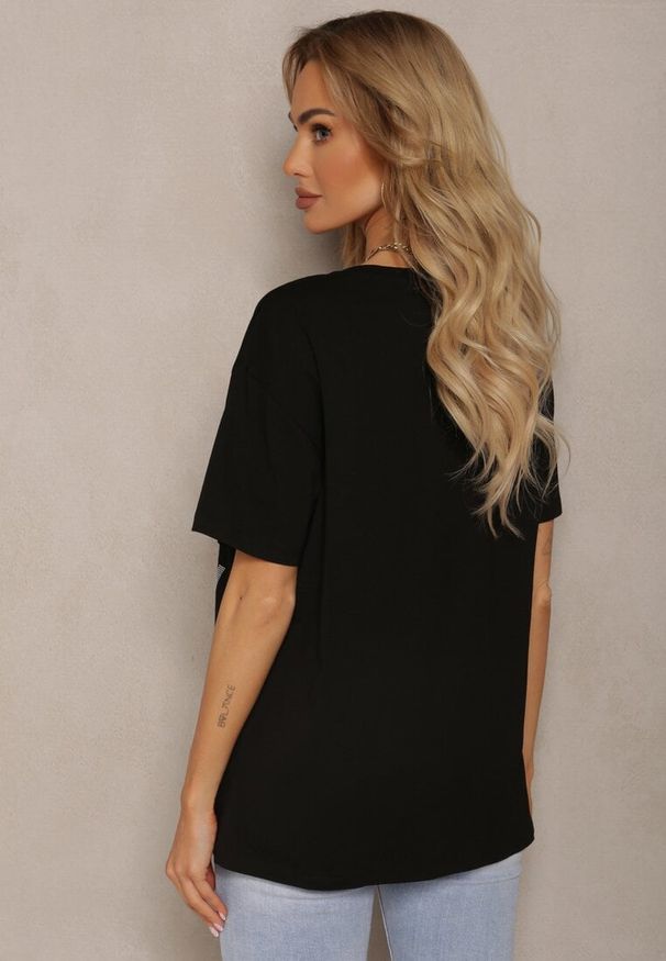 Renee - Czarny Bawełniany T-shirt z Nadrukiem i Napisem Dossia. Okazja: na co dzień. Kolor: czarny. Materiał: bawełna. Wzór: napisy, nadruk. Styl: casual