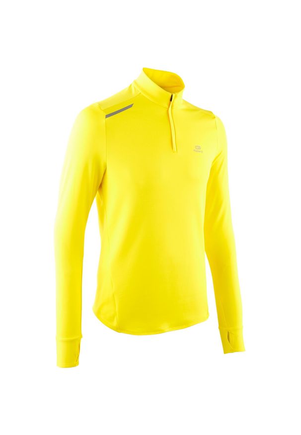 KALENJI - Bluza do biegania męska Kalenji Run Warm ocieplana. Kolor: żółty. Materiał: elastan, materiał, poliester. Sport: bieganie