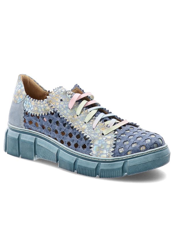 Półbuty damskie Maciejka, cholewka tekstylna z perforacją dekoracyjne aplikacje na całej powierzchni klasyczne sznurowanie miękka konstrukcja przy ko. Zapięcie: sznurówki. Kolor: niebieski. Szerokość cholewki: normalna. Wzór: aplikacja. Styl: klasyczny