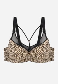 Renee - Beżowo-Brązowy Biustonosz z Siateczkową Wstawką i Ozdobnymi Paskami przy Dekolcie Sabesa. Kolor: beżowy #1